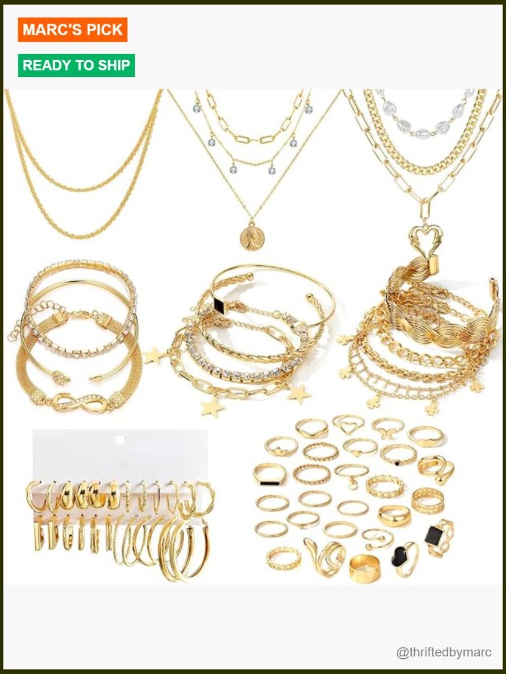 59 Piece Gold Plated Jewelry Set for Women Necklaces Bracelets Rings Earrings